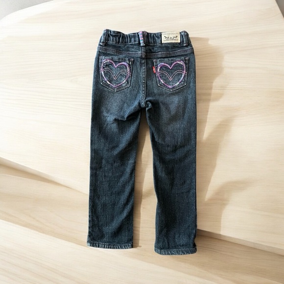 Levi's Kids Dark Wash Jeans embroidered heart pockets - Picture 4 of 6
